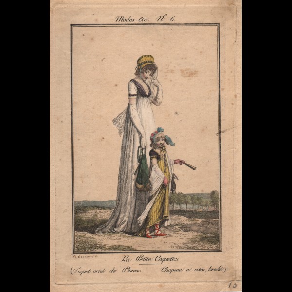 DEBUCOURT LOUIS-PHILIBERT (1755-1832) - LA PETITE COQUETTE, TOQUET ORNET DE PLUMES, CHAPEAU À COTES, BRODÉ
