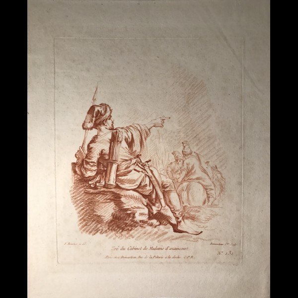 DEMARTEAU GILLES (1729?-1776) - SOLDAT ASSIS VU DE DOS