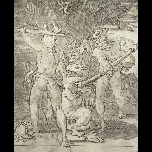 CARAGLIO GIOVANNI GIACOMO ( 1500/1505-1565 ) - HERCULE ET IOLAUS TUANT L'HYDRE DE LERNE