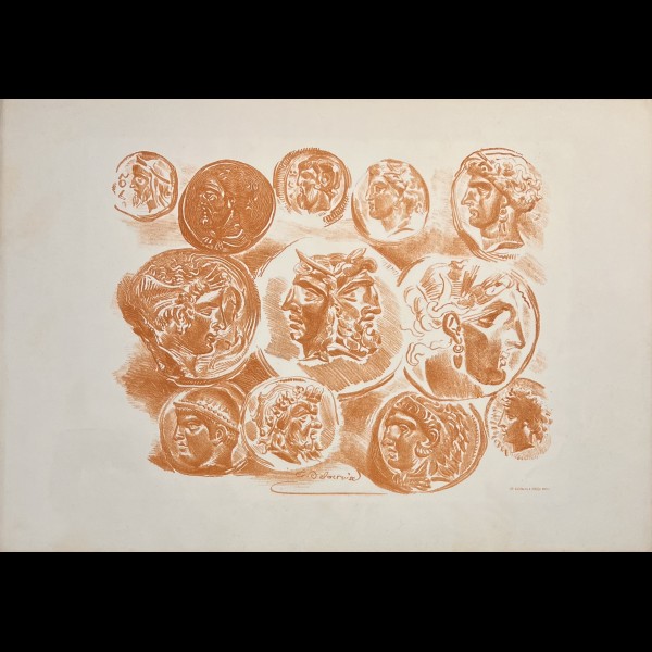 DELACROIX EUGÈNE (1798-1863) - FEUILLE DE DOUZE MEDAILLES ANTIQUES