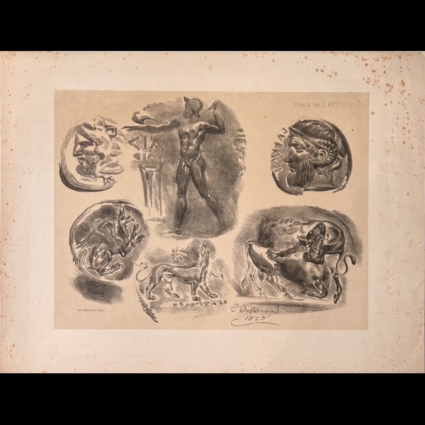 DELACROIX EUGÈNE (1798-1863) - FEUILLE DE MEDAILLES ANTIQUES