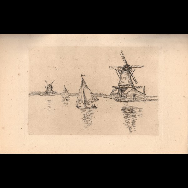 GUILLAUMIN ARMAND (1841-1927) - LES MOULINS A VENT SUR LE CANAL EN HOLLANDE