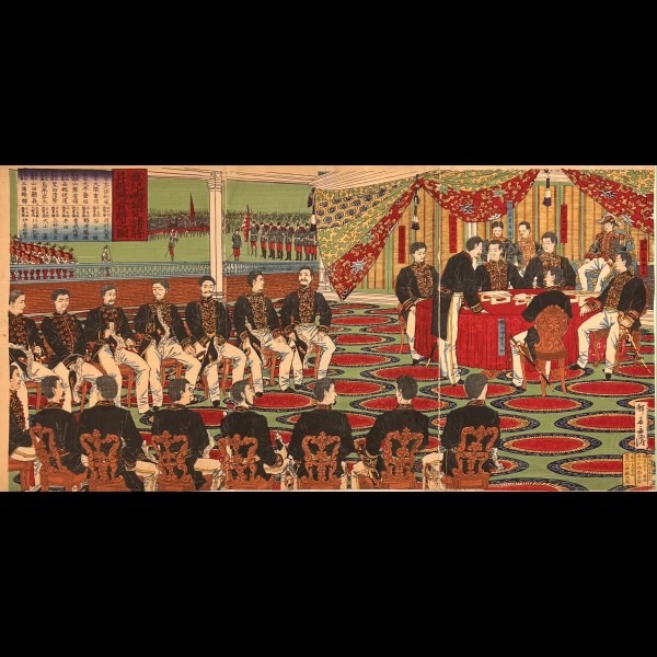 KOBAYASHI EITAKU ( 1843-1890 ) - KAGOSHIMA CHINTEI SOSHO SHOKYU SHOHAI O TAMAWARU NO ZU