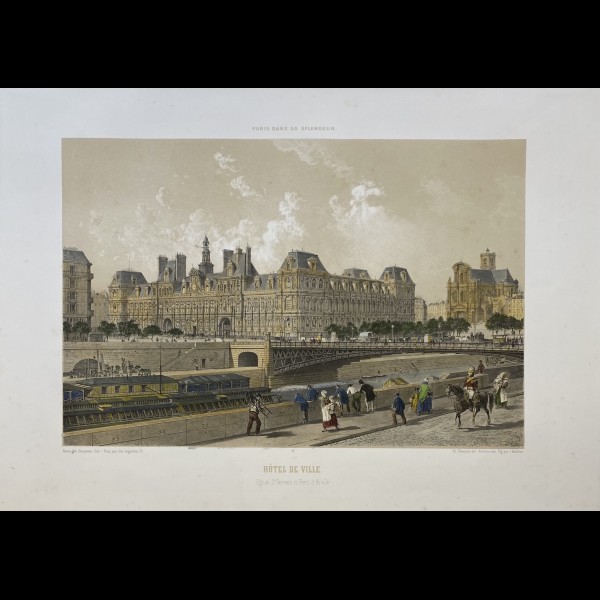 BENOIST PHILIPPE ( 1813- 1905 ?)  - HOTEL DE VILLE, EGLISE ST GERVAIS ET PONT D'ARCOLE