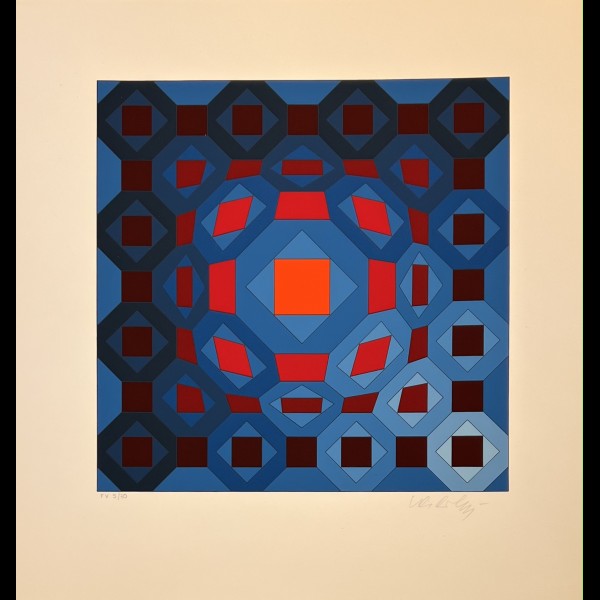 VASARELY VICTOR (1906-1997) - COMPOSITION CINETIQUE ROUGE ET BLEUE