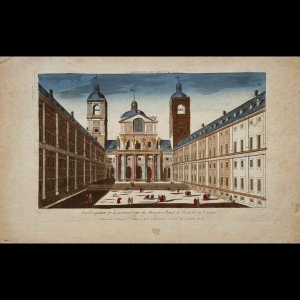 CHEREAU JACQUES EDITEUR ( 1688-1776 ) - VUE PERSPECTIVE DE LA PREMIERE COUR DU MONASTERE ROYAL DE L'ESCURIAL EN ESPAGNE