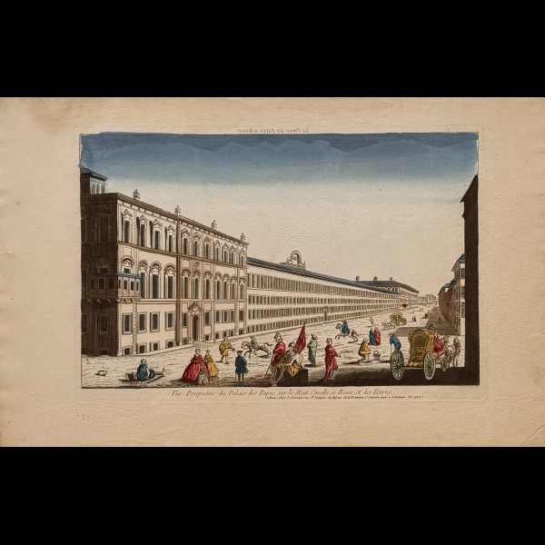 CHEREAU JACQUES EDITEUR ( 1688-1776 ) - VUE PERSPECTIVE DU PALAIS DES PAPES SUR LE MONT CAVALLO A ROME ET DES ECURIES