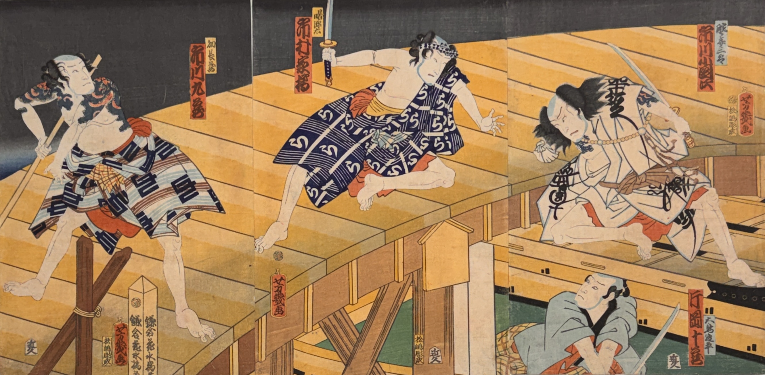 TRIPTYQUE , SCENE DU KABUKI AVEC DES ACTEURS TATOUES TRIPTYQUE , SCENE DU KABUKI AVEC DES ACTEURS TATOUES